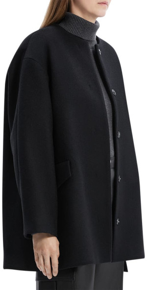 Theory Cape Back Wool Blend Coat in Black at Nordstrom Size Petite