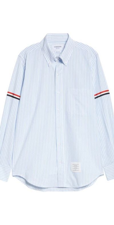 Thom Browne Thom Browne Armband Stripe Cotton Button-Down Shirt in Light Blue at Nordstrom, Size 2