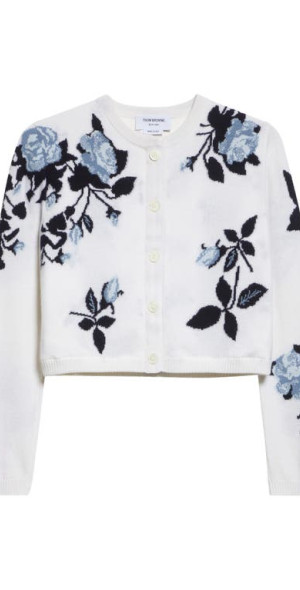Thom Browne - Blue Rose Crop Cashmere Cardigan in White