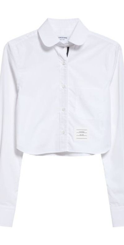 Thom Browne Thom Browne Crop Cotton Button-Up Shirt in White