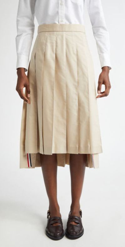 Thom Browne Thom Browne Drop Back Pleated Skirt in Khaki at Nordstrom, Size 0 Us