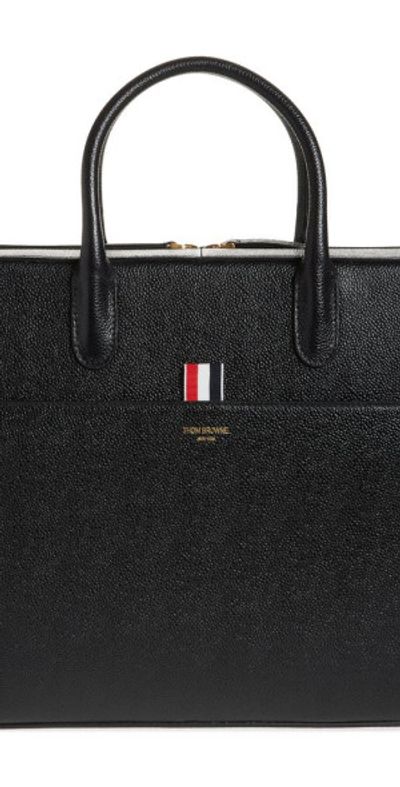 Thom Browne Thom Browne Pebbled Leather Business Bag in Black at Nordstrom