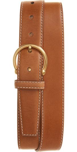 Thom Browne Thom Browne Round Buckle Leather Belt in Natural at Nordstrom, Size 85