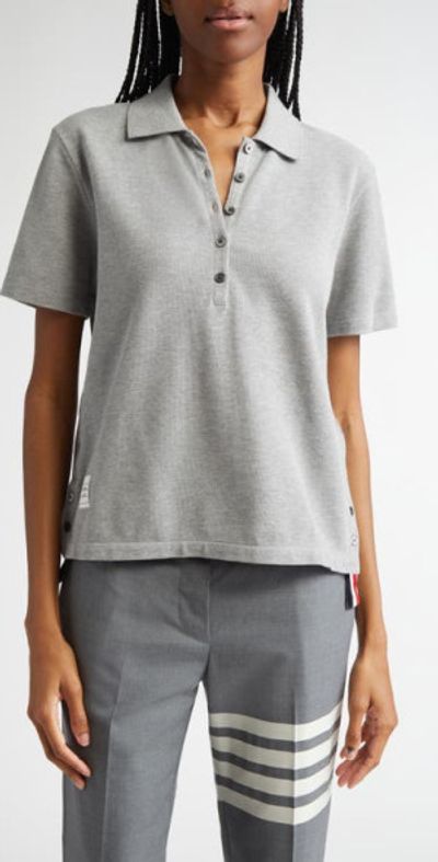 Thom Browne Thom Browne Stripe Piqué Polo in Light Grey at Nordstrom, Size 6 Us