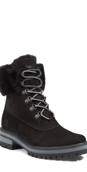 Timberland Courmayeur Valley Faux Fur Trim Waterproof Boot in Black