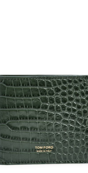 TOM FORD ケース　深緑 TOM FORD - Croc Embossed Patent Leather Bifold Wallet in Rifle