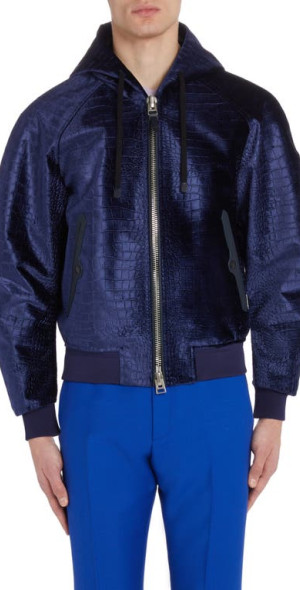 TOM FORD - Croc Embossed Velvet Hooded Bomber Jacket in Midnight