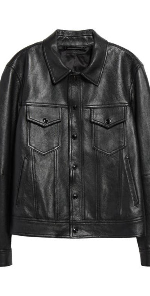 TOM FORD - Grained Goatskin Leather Trucker Jacket in Black at