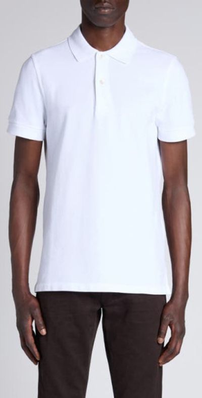 TOM FORD TOM FORD Lyocell & Cotton Piqué Polo in Aw002 White at Nordstrom, Size 40 Us