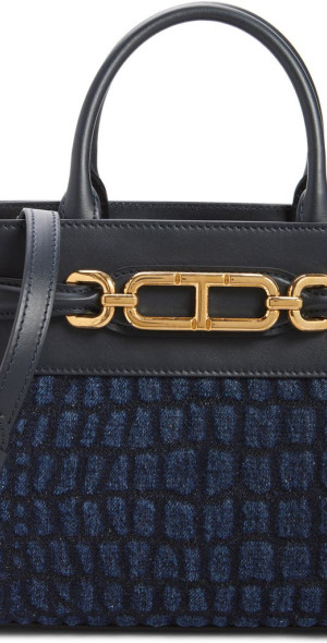 TOM FORD - Small Whitney Print Denim & Leather Tote in 1L003 Dark