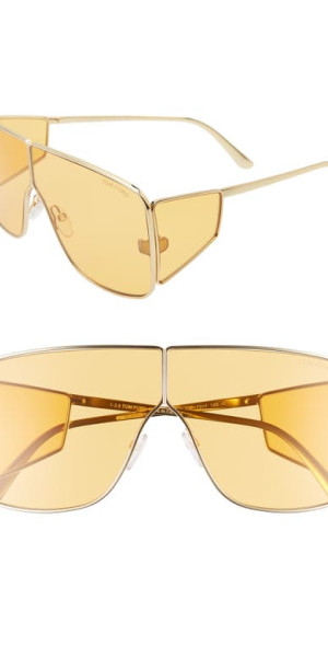 TOM FORD Spector 72mm Shield Sunglasses in Yellow Gold Orange