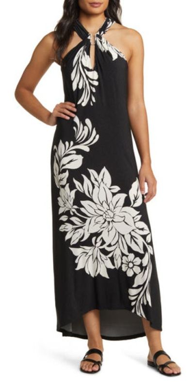 Tommy Bahama - Midnight Sea Floral Sleeveless Matte Jersey Maxi Dress in  Black