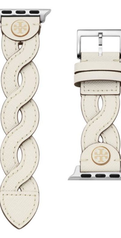Tory Burch Braided Leather 20mm Apple Watch Watchband in Ivory