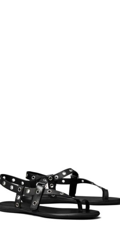 Tory Burch Tory Burch Eyelet Toe Ring Sandal in Perfect Black /Silver at Nordstrom, Size 5