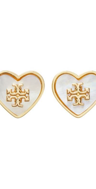 Tory Burch Tory Burch Kira Heart Stud Earrings in Tory Gold /Mother Of Pearl at Nordstrom