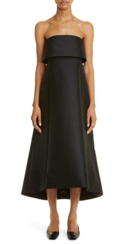 Totême Totême Foldover Strapless A-Line Midi Dress in Black at Nordstrom