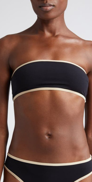 Totême Stripe Edge Bandeau Bikini Top in Black at Nordstrom