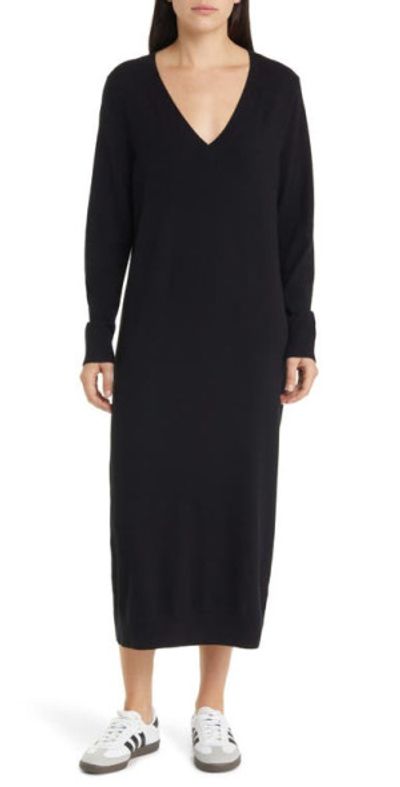 Treasure & Bond - Long Sleeve V-Neck Midi Sweater Dress in Black at Nordstrom Treasure & Bond - Long Sleeve V-Neck Midi Sweater Dress in Black at Nordstrom