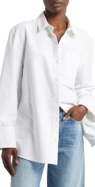 Treasure Bond Oversize Cotton Button-Up Shirt in White at