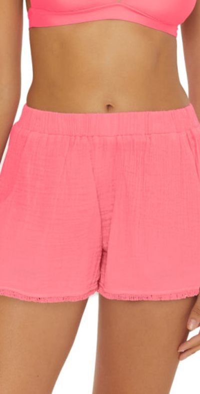 Trina Turk Trina Turk Serene Hooded Cotton Gauze Cover-Up Shorts in Carnation at Nordstrom