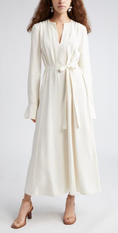 chinese dress ladies Irina Smocked Dress - Dune Long Sleeve Silk Maxi Dress main image 1