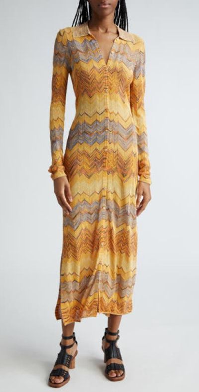 Ulla Johnson - Mariela Metallic Chevron Long Sleeve Maxi Sweater Dress in  Mystic at Nordstrom, Size Large