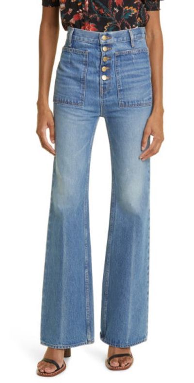 Ulla Johnson Ulla Johnson The Lou Button Fly Flare Jeans in Danube Medium Indigo Wash at Nordstrom