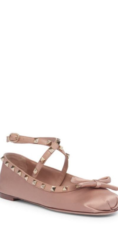 Valentino Garavani Rockstud Ankle Strap Ballet Flat in Rose at