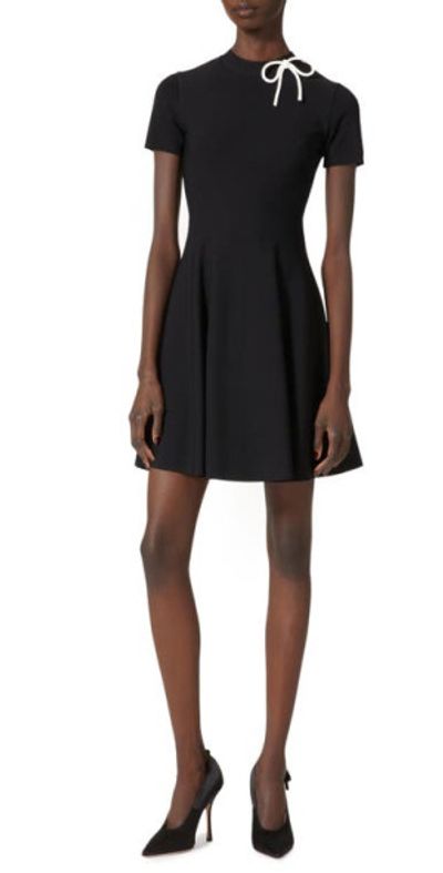 Valentino - Bow Detail Mock Neck A-Line Dress in Nero at Nordstrom