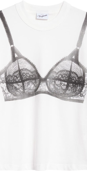 Vaquera - Bra Trompe L'Oeil Cotton T-Shirt in Off White at