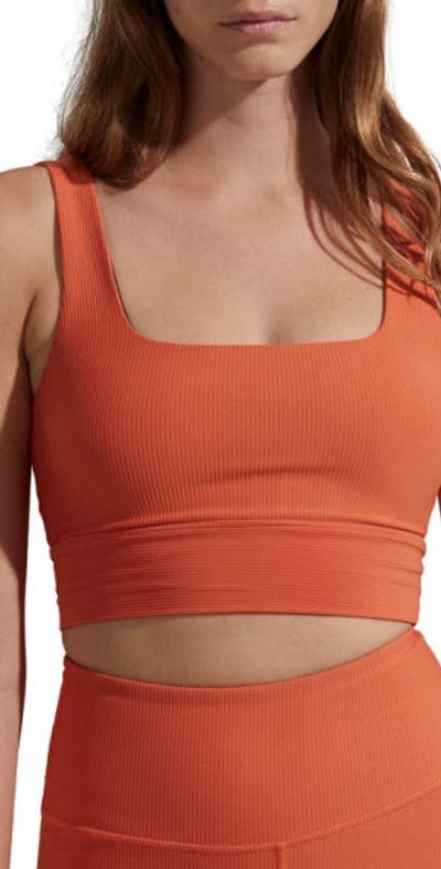 Varley Varley Let's Move Rib Sports Bra in Orange Rust at Nordstrom