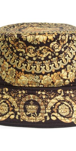 Versace Versace Barocco Drill Bucket Hat in Black Gold at Nordstrom, Size 58