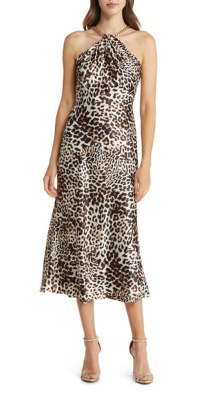 Vince Camuto - Leopard Print Chain Halter Neck Dress in Brown at Nordstrom