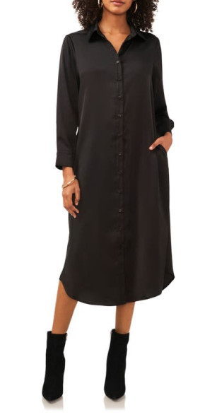 (取寄) ヴィンスカムート レディース ロング スリーブ ミディ ドレス Vince Camuto women Long Sleeve Midi Dress Rich Black Vince Camuto - Long Sleeve Midi Shirtdress in Rich Black at Nordstrom