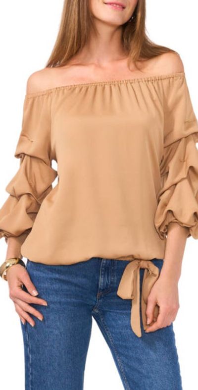 Vince Camuto Vince Camuto Off the Shoulder Bubble Sleeve Top in Camel at Nordstrom, Size X-Small