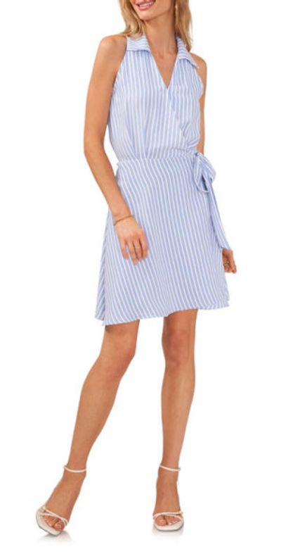 Vince Camuto Stripe Wrap Front Sleeveless Shirtdress in Airy