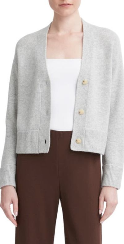 Vince Wool Cashmere Boxy Cardigan in Soft Grey