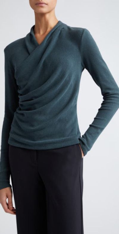 Vince Vince Wrap Front Long Sleeve Knit Top in Azurine at Nordstrom