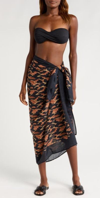 ViX Swimwear ViX Swimwear Camu Print Cover-Up Sarong in Black Multi at Nordstrom