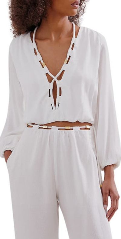 ViX Swimwear Ino Long Sleeve Cover-Up Top in Off White at Nordstrom