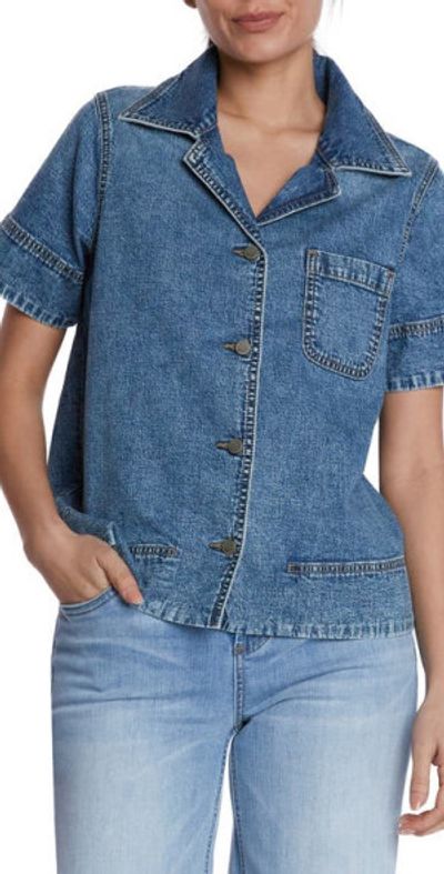 Wash Lab Denim Wash Lab Denim Denim Bowling Shirt in Atlantic Blue at Nordstrom