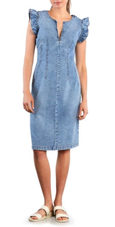 Wash Lab Denim Wash Lab Denim Kitten Ruffle Sleeve Denim Dress