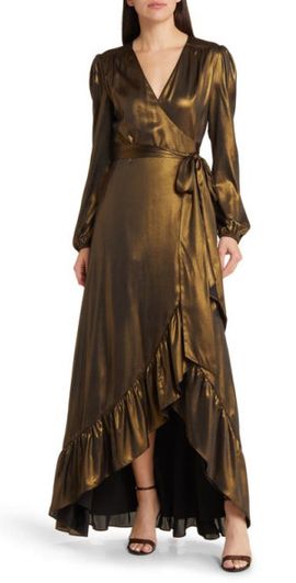 wayf long sleeve wrap dress Wayf Meryl Long Sleeve Wrap High-Low Cocktail Dress In Marigold - 58% Off