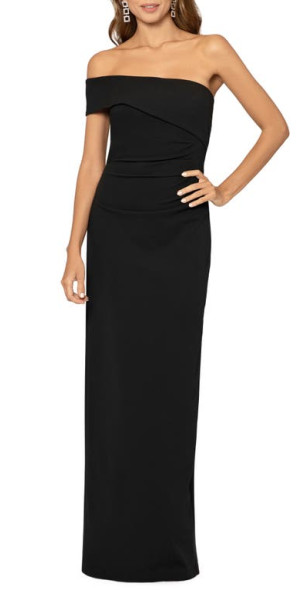 Xscape - Asymmetric Strapless Scuba Crepe Sheath Gown in Black at Nordstrom