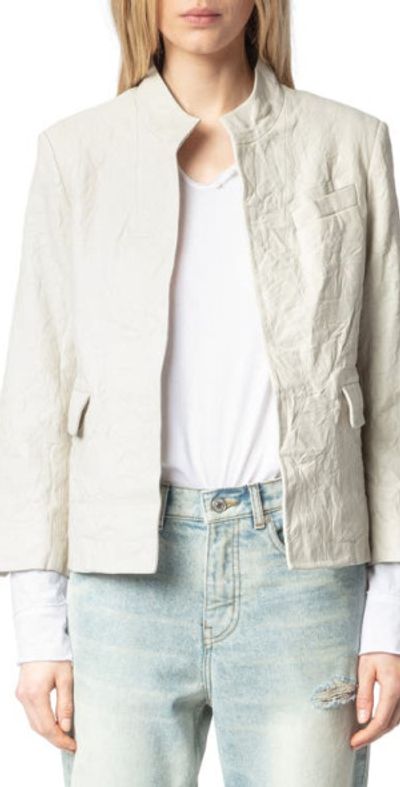 Zadig & Voltaire Zadig & Voltaire Veryn Cuir Crinkled Leather Jacket in Judo at Nordstrom, Size 2 Us