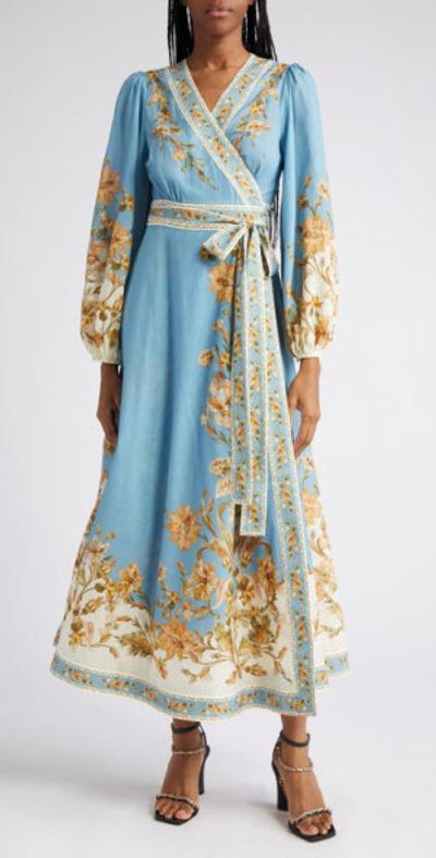 Zimmermann - Floral Print Long Sleeve Cotton Chintz Wrap Dress in Blue  Daisy Floral at Nordstrom