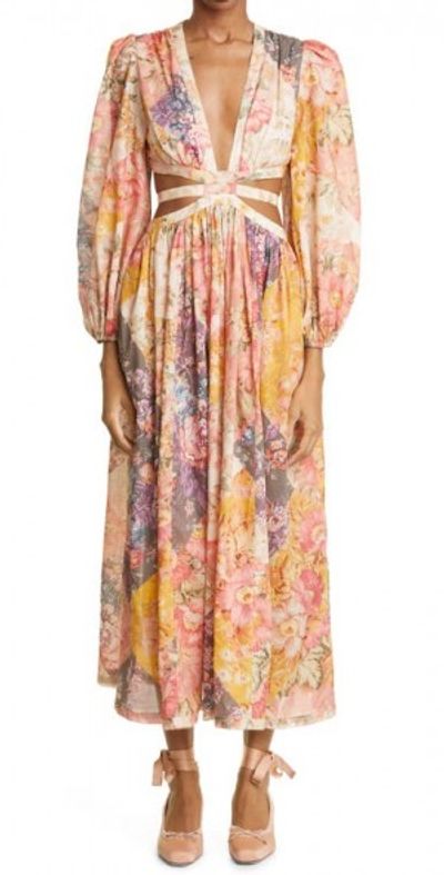 Zimmermann Floral Print Long Sleeve Cutout Cotton Maxi Dress in
