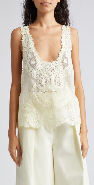 Zimmermann - Natura Floral Lace Linen & Silk Tank in Lemon