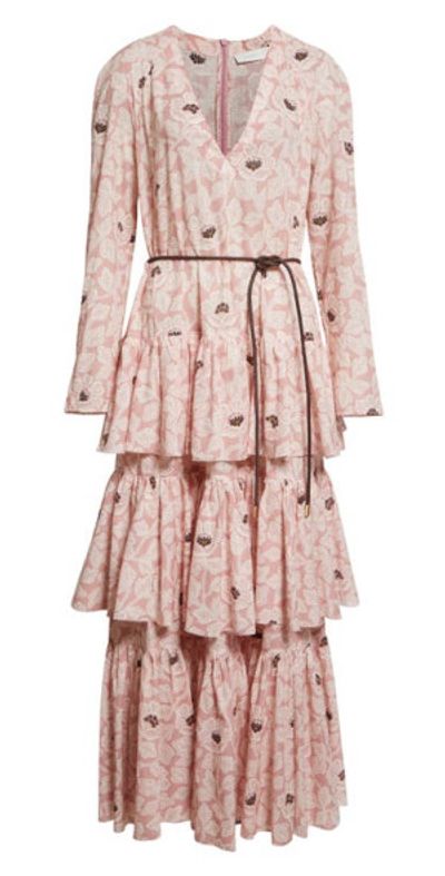 Zimmermann Ottie Floral Long Sleeve Tiered Maxi Dress in Dusty