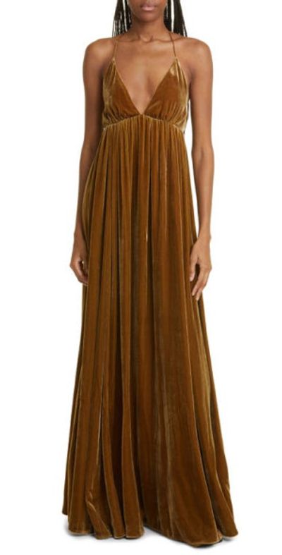 Zimmermann - Strappy Open Back Velvet Maxi Dress in Brown Olive at Nordstrom